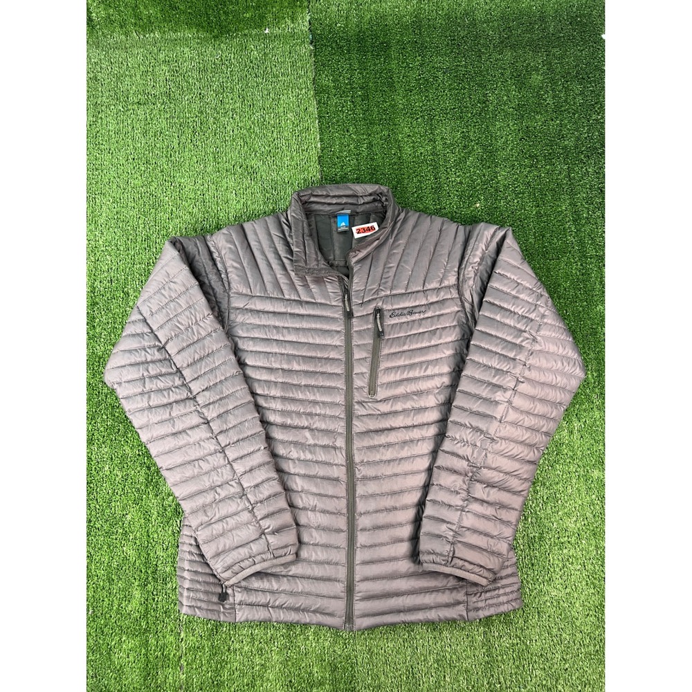 Eddie Bauer First Ascent Mens Gray Down Puffer Jacket Size M Full Zip Quilted